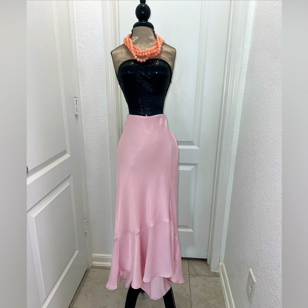 Anthropologie Pink Satin Maxi Skirt